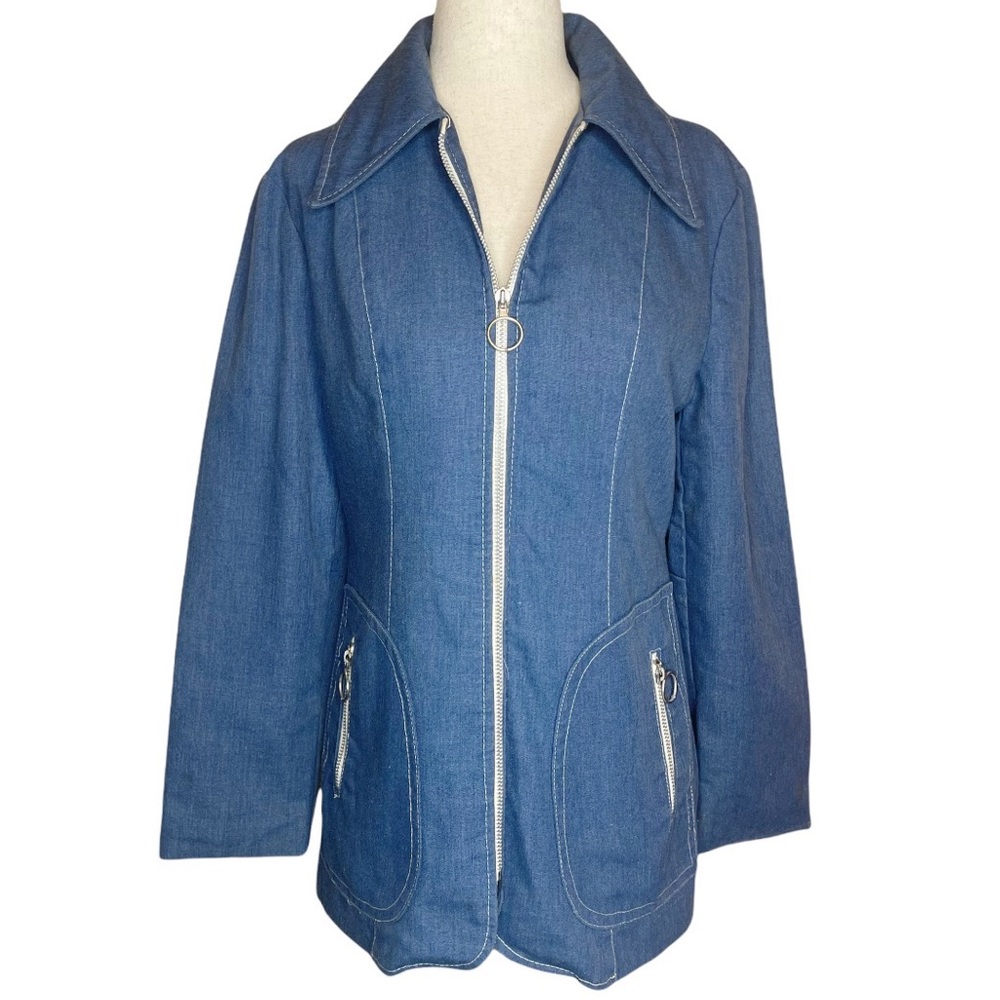 Vintage Men's 70s Blue Retro Leisure O Ring Zipped Jacket